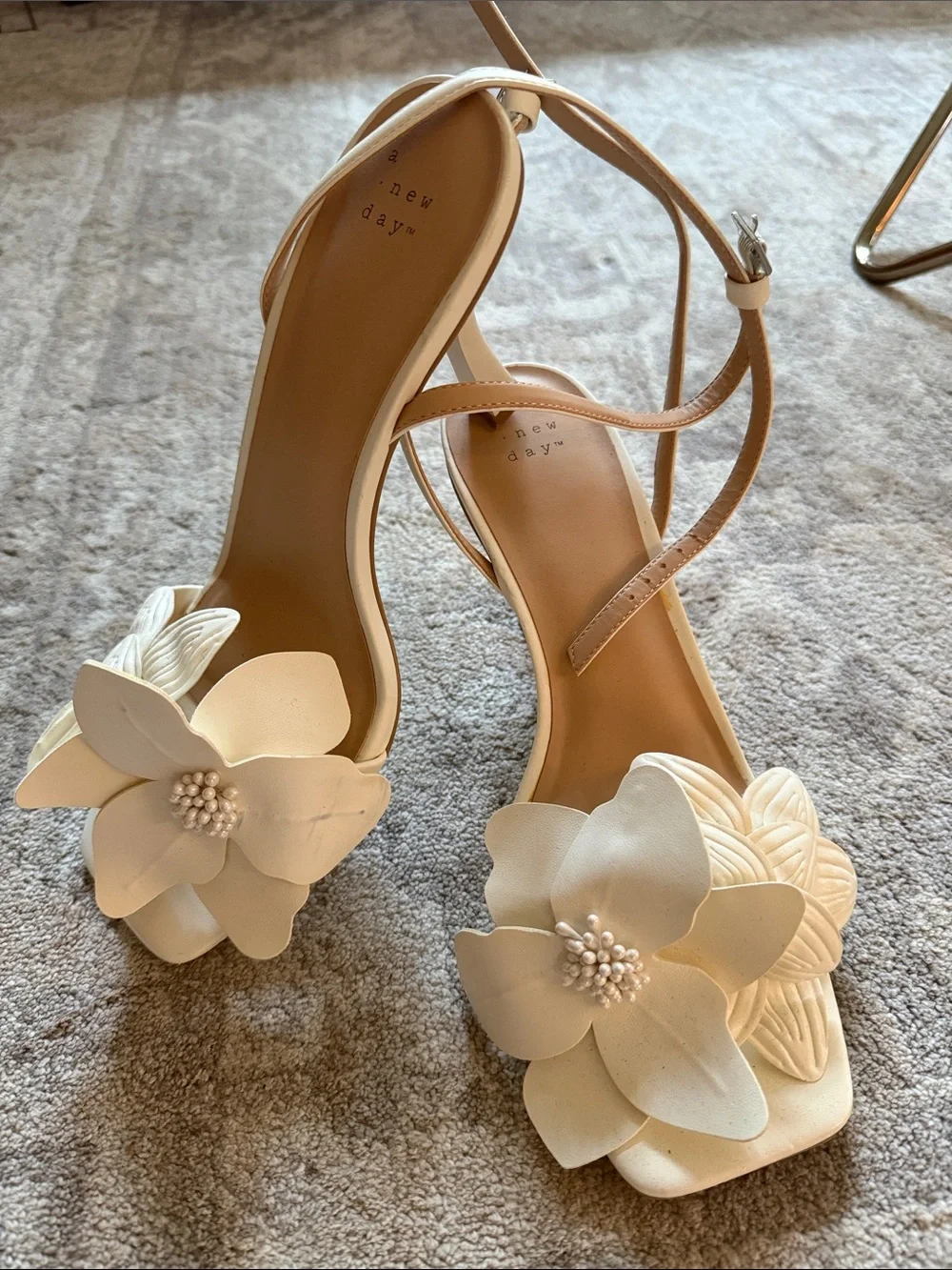 a new day Ivory Floral Ankle-Strap Heels